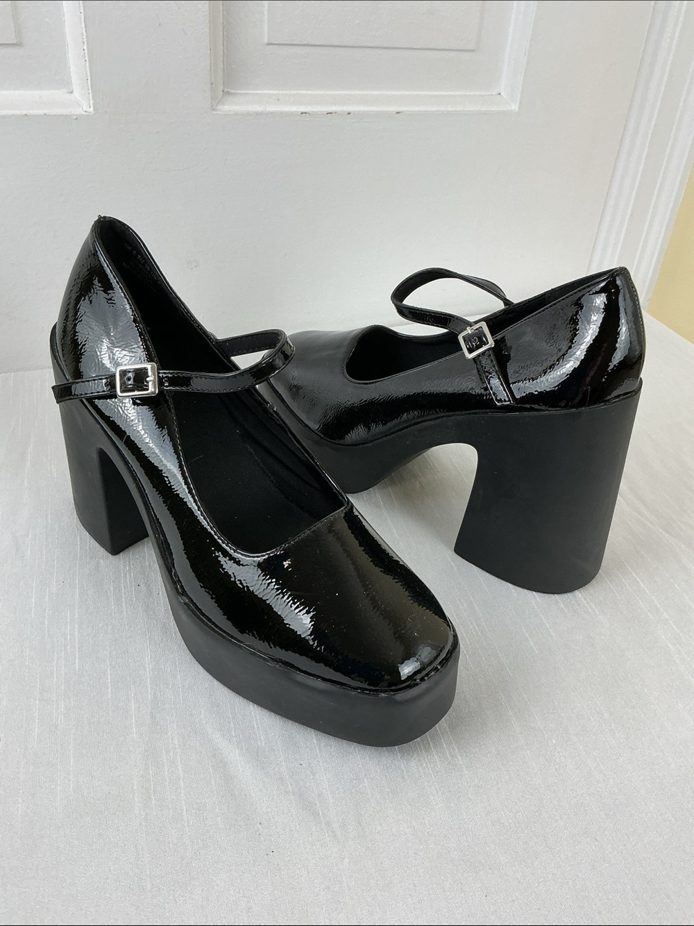 ASOS Design Chunky patent leather platform Mary Jane heels faux leather Vegan 8